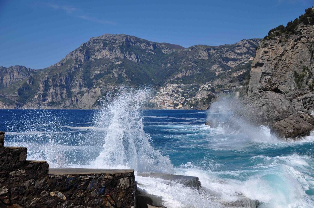 Waves Crashing, Positano, Italy, in the background