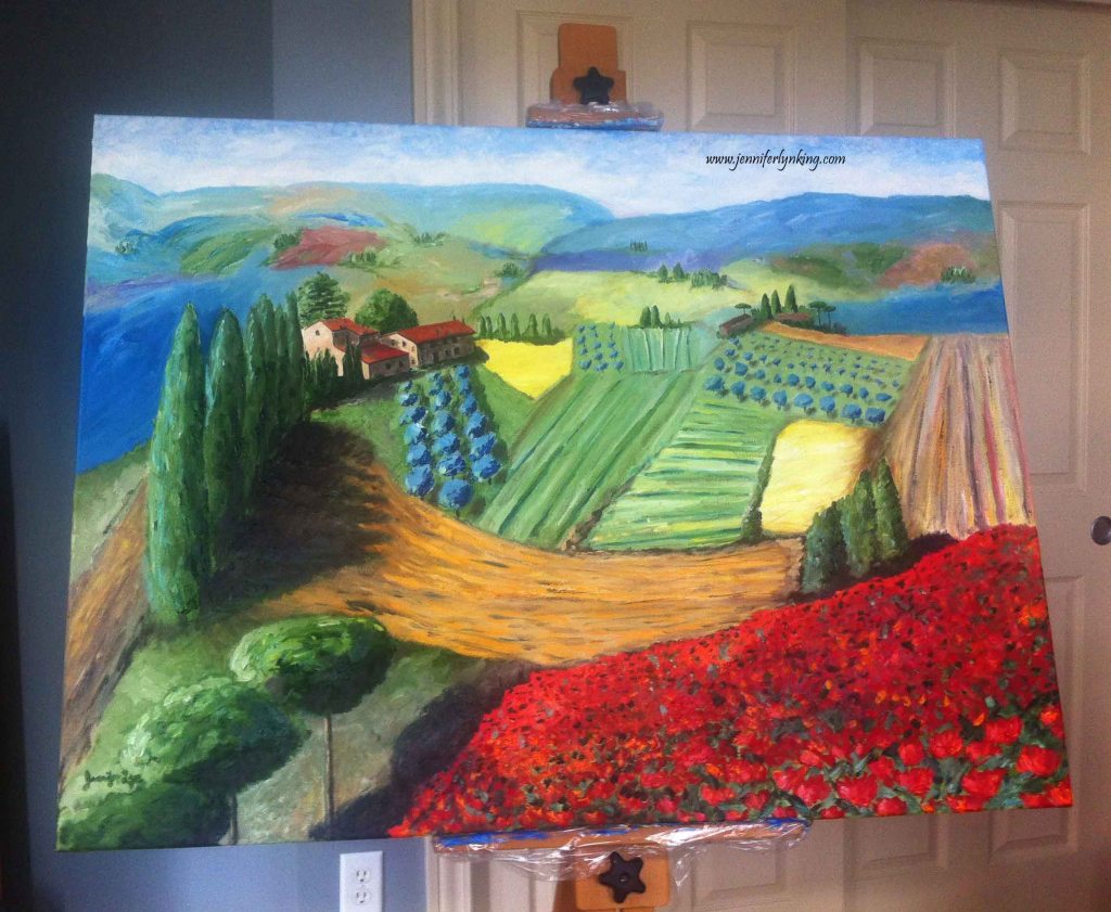My biggest painting yet, 36" x 24", The View of Tuscany from Siena's Walls