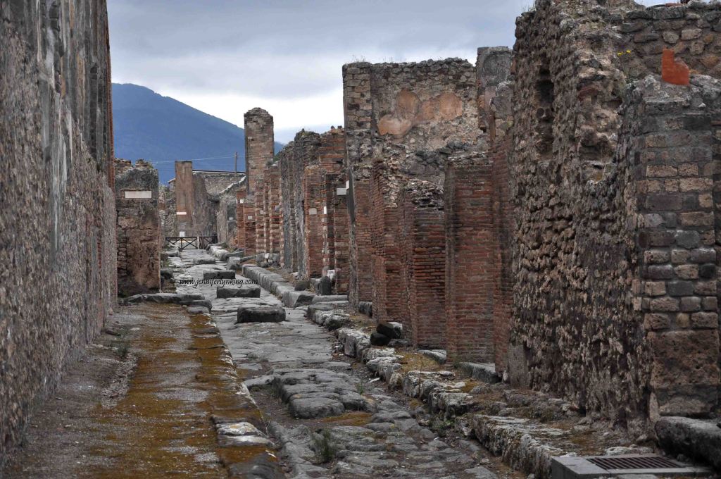 A Street leading toward Mt Vesuvius, Pompeii, Italy