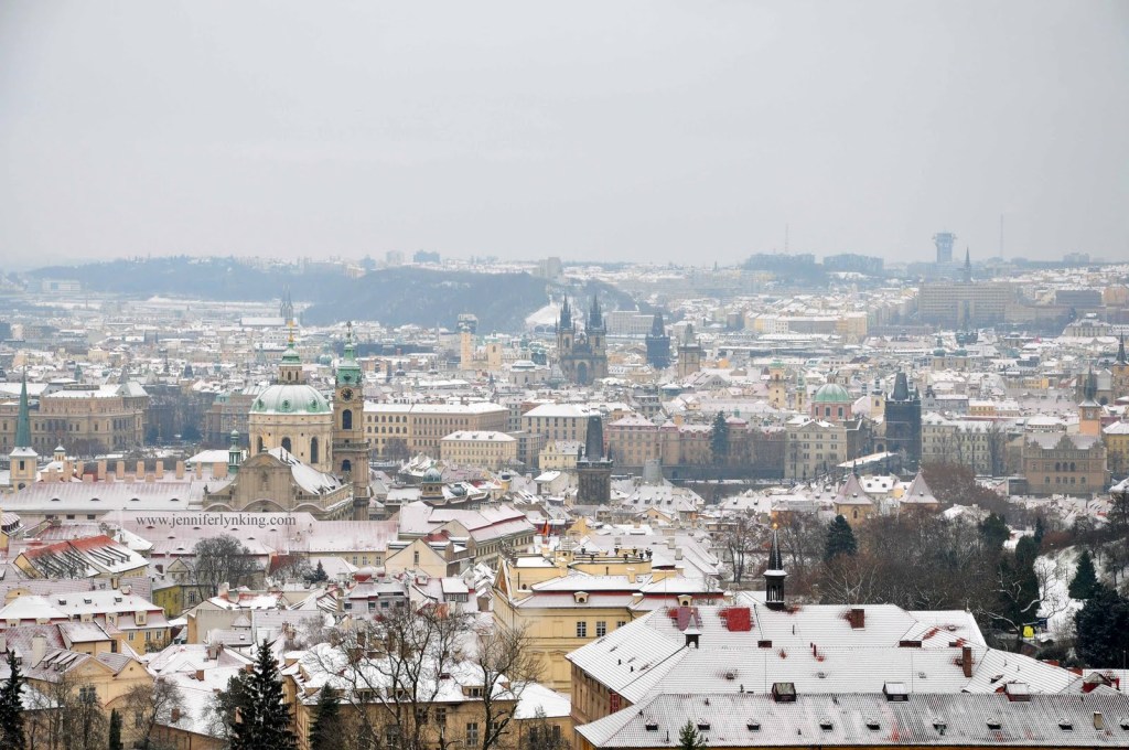 Prague nestled in snow