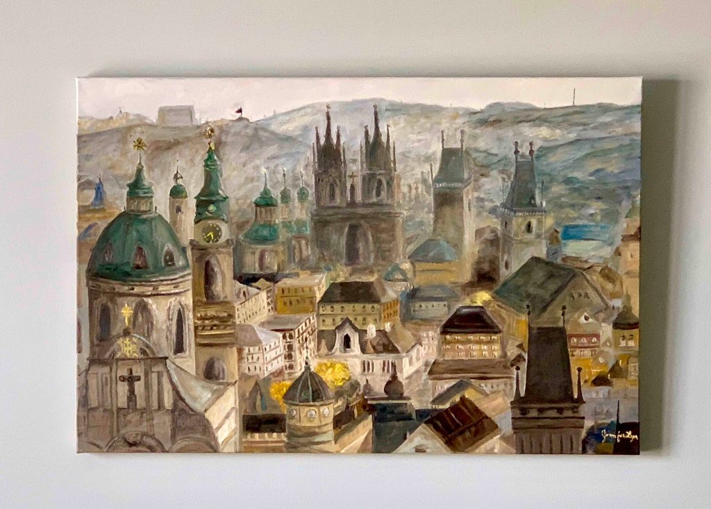 Oil Painting Prague's 1000 Spires, View from Prague Castle