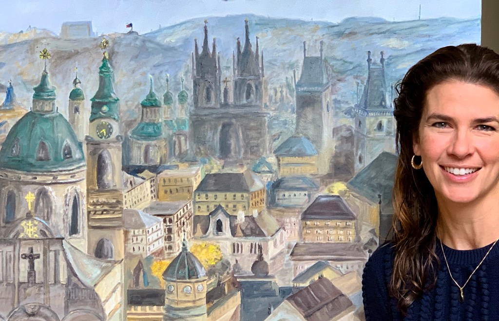Prague painting and Jennifer -- happy!
