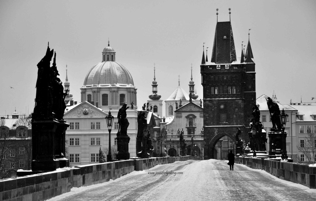 Prague Charles Bridge in Snow