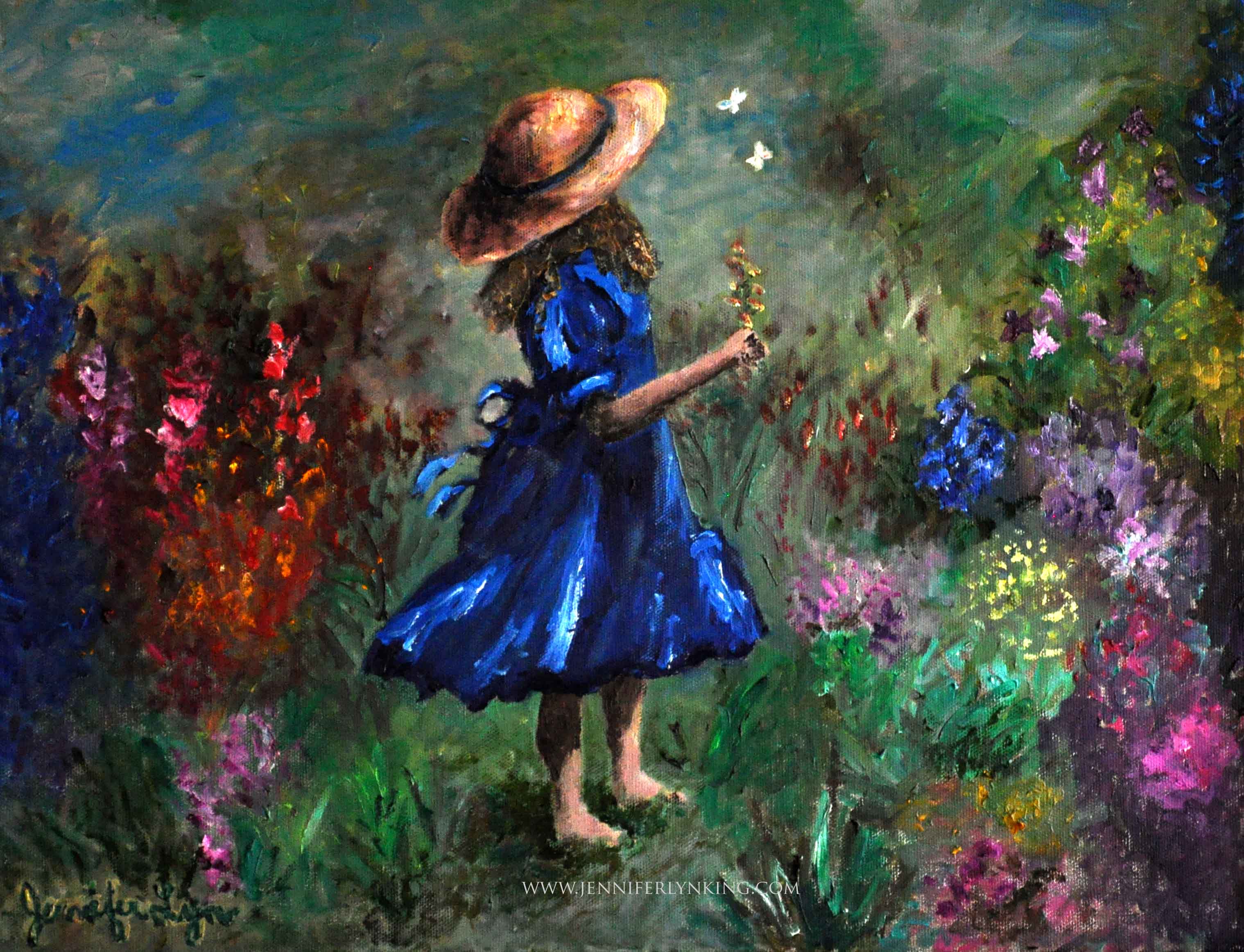 Girl in the Garden, oil on canvas painting by artist Jennifer Lyn