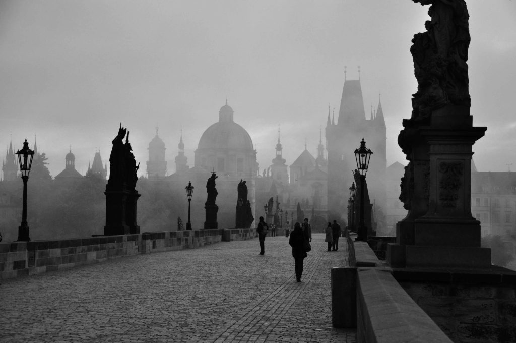 Prague Charles Bridge in Fog by artist Jennifer Lyn