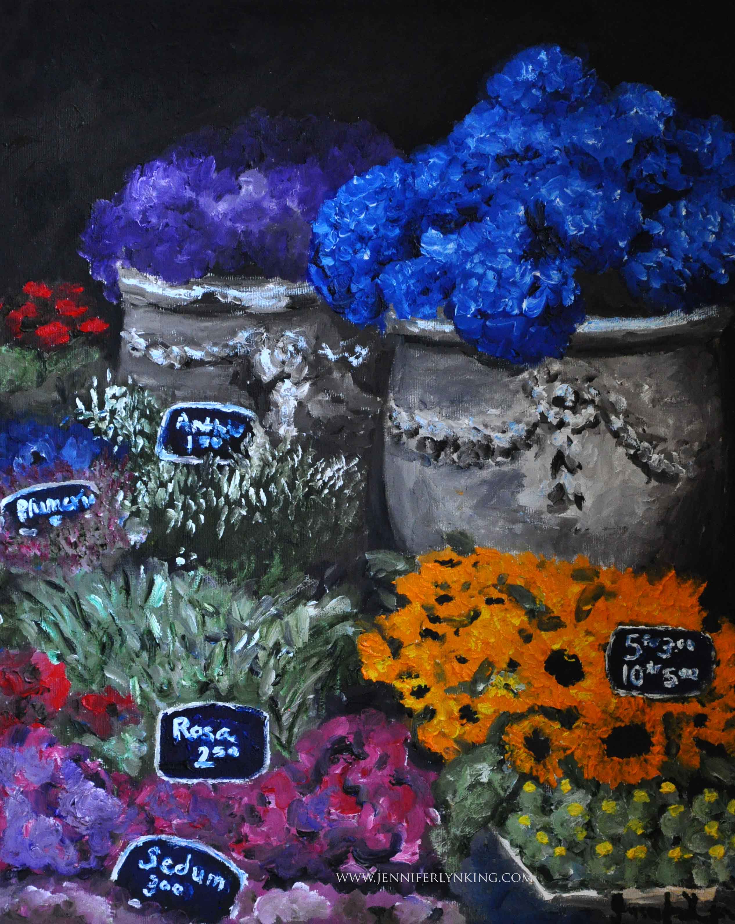 Amsterdam Flower Market, oil on canvas painting by artist Jennifer Lyn