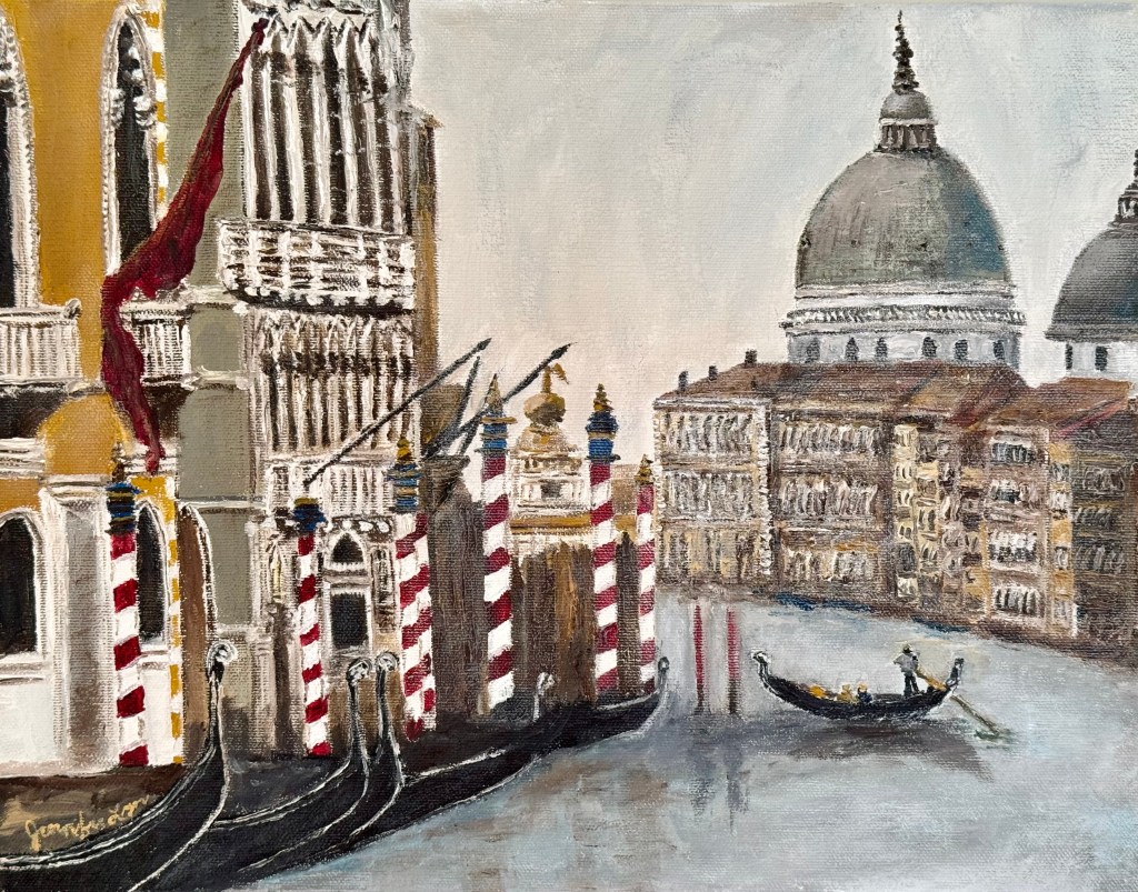 Venice Grand Canal with Gondolier, oil on canvas by artist Jennifer Lyn